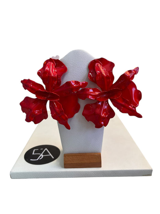 ✨ Aros flor XL en rojo brillante