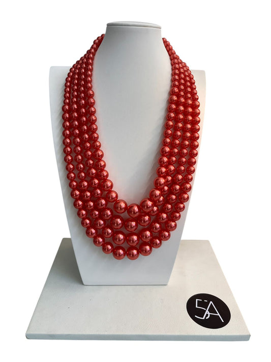 Collar Multicapa Rojo Perlado