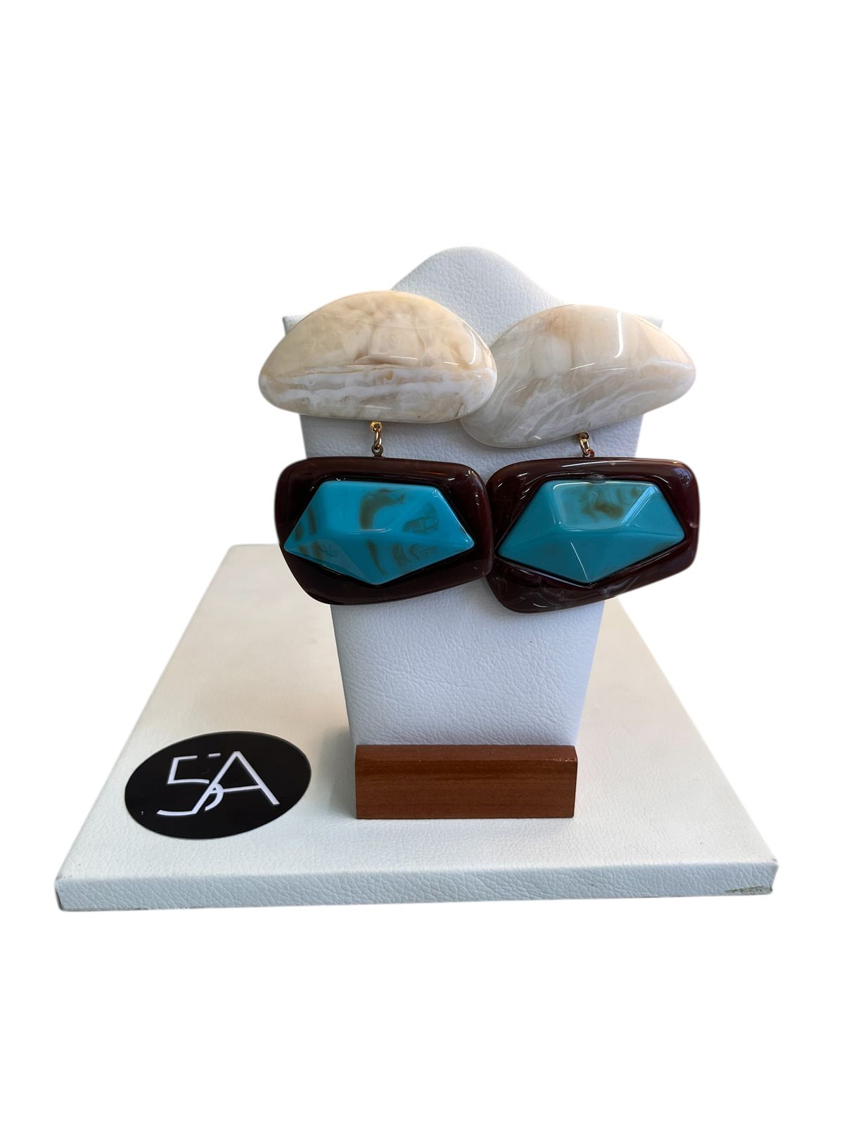 ✨ Aros bicolor geométricos – marfil & turquesa ✨