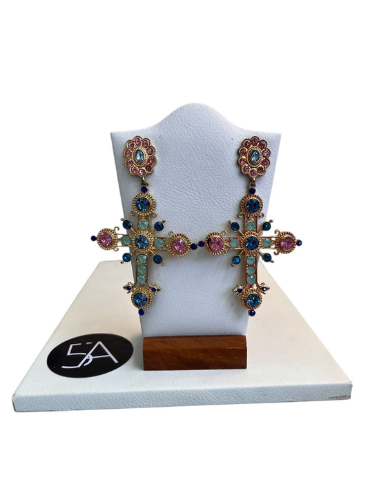 ✝️ Aros Cruz Multicolor con Strass ✝️