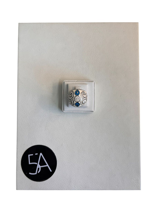 Anillo Plata con Detalles Azules y Circonia