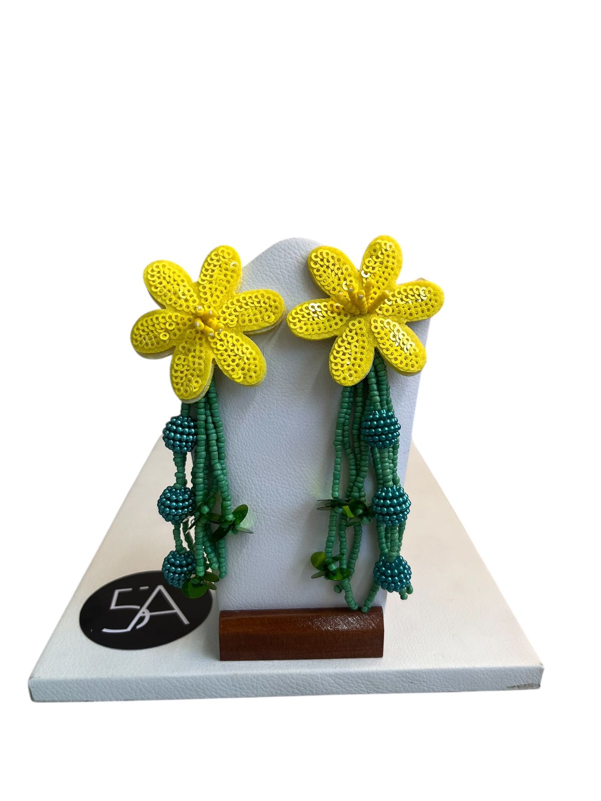 🌼 Aros Flor Amarilla con Cascada Verde 🌼