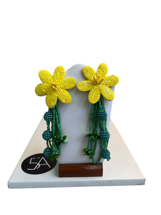 🌼 Aros Flor Amarilla con Cascada Verde 🌼
