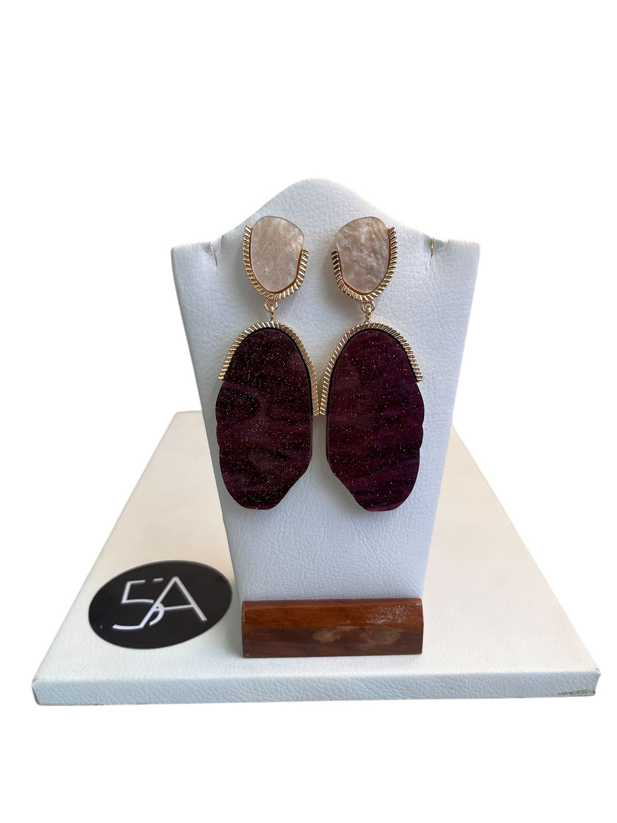 ✨ Aros Doble Piedra Bordó & Natural ✨