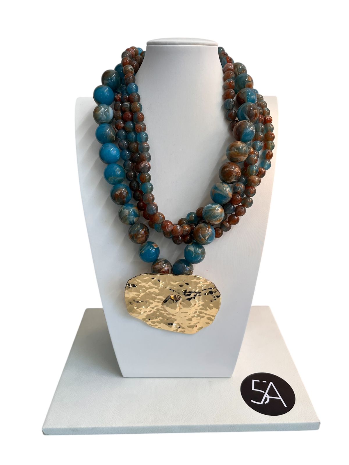 Collar Multilínea de Piedras Jaspe y Turquesa con Colgante